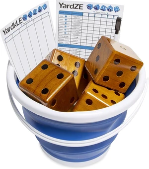Stained Yardzee & Yard Farkle Dice Set (All Weather) Includes 6 Dice, Dry Erase Scorecard W/ Marker, Roll Bucket & Storage Lid (Dark Stain) Stained Yardzee & Yard Farkle Dice Set (All Weather) Includes 6 Dice, Dry Erase Scorecard W/ Marker, Roll Bucket & Storage Lid (Dark Stain)