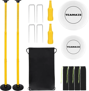 Flying Disc Game Set Height-Adjustable Poles & Score Tracker Flying Disc Game Set Height-Adjustable Poles & Score Tracker
