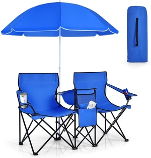 2-Person Double Camping Chair with Umbrella Folding w/ Cooler Bag, Cup Holders, Side Pocket & Carry Bag for Outdoor, Sports, Fishing, Travel & Picnic 2-Person Double Camping Chair with Umbrella Folding w/ Cooler Bag, Cup Holders, Side Pocket & Carry Bag for Outdoor, Sports, Fishing, Travel & Picnic