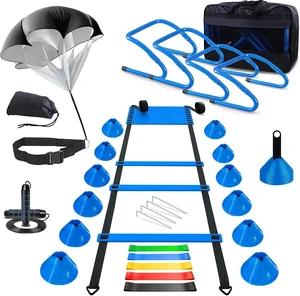 Agility Training Equipment Includes 20FT Agility Ladder, 4 Adjustable Hurdles, 12 Cones & Parachute for Soccer, Basketball & Football Athletes Agility Training Equipment Includes 20FT Agility Ladder, 4 Adjustable Hurdles, 12 Cones & Parachute for Soccer, Basketball & Football Athletes