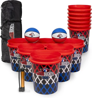 Battle Buckets Giant Yard Pong & Basketball Game with 12 Buckets, 2 Balls, Carrying Bag & Air Pump for Lawn, Backyard, Beach & Parties Battle Buckets Giant Yard Pong & Basketball Game with 12 Buckets, 2 Balls, Carrying Bag & Air Pump for Lawn, Backyard, Beach & Parties