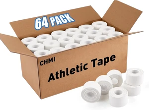 White Athletic Sports Tape (64 Pack) 640 Yards, Very Strong Easy Tear, No Sticky Residue for Gymnastics, Climbing, Bat Injuries & Medical (1.5 Inch x 640 Yards) White Athletic Sports Tape (64 Pack) 640 Yards, Very Strong Easy Tear, No Sticky Residue for Gymnastics, Climbing, Bat Injuries & Medical (1.5 Inch x 640 Yards)