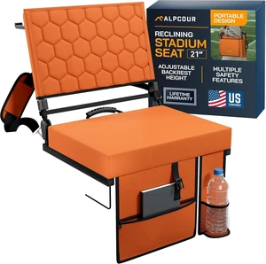 Extra Wide Folding Reclining Stadium Seat with Back Support Bleacher Hooks, Thick Cushion, Cup Holder & Storage Pockets, Portable for Kayak, Canoe, Paddle Board, Concerts & Sports Extra Wide Folding Reclining Stadium Seat with Back Support Bleacher Hooks, Thick Cushion, Cup Holder & Storage Pockets, Portable for Kayak, Canoe, Paddle Board, Concerts & Sports