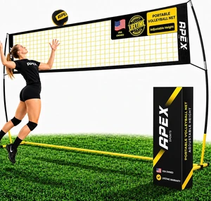 Portable Volleyball Training Net 12' Wide, Adjustable Height 7.4' to 8', Includes Ground Stakes & Carry Bag for Indoor & Outdoor Use Portable Volleyball Training Net 12' Wide, Adjustable Height 7.4' to 8', Includes Ground Stakes & Carry Bag for Indoor & Outdoor Use