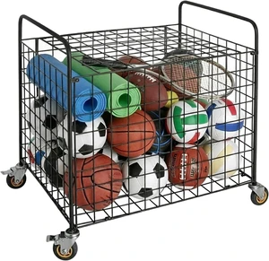 Professional Metal Multi-Sport Ball Storage Cart with Jumbo Industrial Wheels Commercial Portable Equipment Cage for Basketball, Football, Soccer & Volleyball Professional Metal Multi-Sport Ball Storage Cart with Jumbo Industrial Wheels Commercial Portable Equipment Cage for Basketball, Football, Soccer & Volleyball