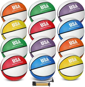 12 Pcs Rubber Basketball Bulk with Pump for Indoor & Outdoor 12 Pcs Rubber Basketball Bulk with Pump for Indoor & Outdoor