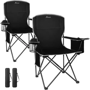 2Pcs Lightweight Folding Camping Chairs for Adults with 4-Can Cooler Bag & Cup Holder, Collapsible Portable Outdoor Chair for Tailgating, Beach & Fishing, Black 2Pcs Lightweight Folding Camping Chairs for Adults with 4-Can Cooler Bag & Cup Holder, Collapsible Portable Outdoor Chair for Tailgating, Beach & Fishing, Black