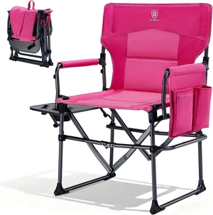 Heavy Duty Portable Folding Camping Directors' Chair with Side Table & Pocket, Compact for Camping, Lawn, Sports & Fishing, 400lbs, Pink Heavy Duty Portable Folding Camping Directors' Chair with Side Table & Pocket, Compact for Camping, Lawn, Sports & Fishing, 400lbs, Pink