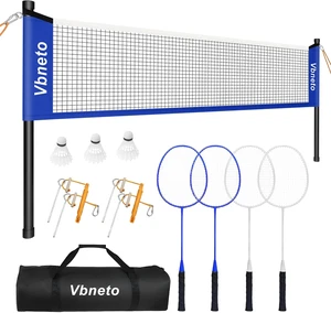 Portable Outdoor Badminton Set with Official 20ft x 5ft Anti-Sag Net, 4 Rackets, 3 Shuttlecocks & Carry Bag for Backyard, Lawn or Beach Fun Portable Outdoor Badminton Set with Official 20ft x 5ft Anti-Sag Net, 4 Rackets, 3 Shuttlecocks & Carry Bag for Backyard, Lawn or Beach Fun