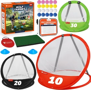 3PCS Pop-Up Golf Chipping Net for Backyard, Indoor/Outdoor Practice Game with 3 Targets, 1 Hitting Mat, 20 Balls & Tee Box 3PCS Pop-Up Golf Chipping Net for Backyard, Indoor/Outdoor Practice Game with 3 Targets, 1 Hitting Mat, 20 Balls & Tee Box