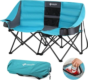 Extra Wide Heavy Duty Double Camping Loveseat Chair with Cooler Bag, Steel Frame & Cup Holders, Portable Folding Couch for Camp, Lawn, Picnic & Sports, Supports 600LBS Extra Wide Heavy Duty Double Camping Loveseat Chair with Cooler Bag, Steel Frame & Cup Holders, Portable Folding Couch for Camp, Lawn, Picnic & Sports, Supports 600LBS