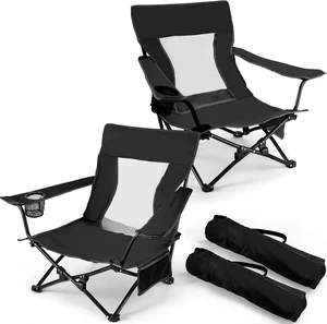2 Pack Folding Beach Camping Chair for Adults (Black) 2 Pack Folding Beach Camping Chair for Adults (Black)