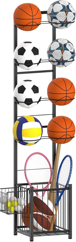 Indoor/Outdoor Basketball Storage Rack with 2 Baskets Indoor/Outdoor Basketball Storage Rack with 2 Baskets