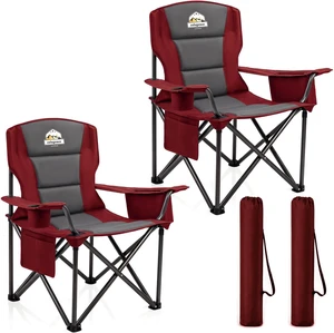 2 Pack Oversized Heavy Duty Camping Chairs, 450 lb, Red 2 Pack Oversized Heavy Duty Camping Chairs, 450 lb, Red