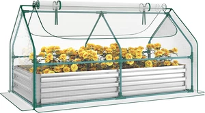 6x3x1 FT Galvanized Raised Garden Bed with PE Greenhouse Cover, 2 Large Zippered Screen Windows for Vegetables & Flowers, Includes Labels & Gloves 6x3x1 FT Galvanized Raised Garden Bed with PE Greenhouse Cover, 2 Large Zippered Screen Windows for Vegetables & Flowers, Includes Labels & Gloves