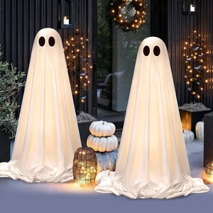 2 Pack Light-Up Cute Ghost Halloween Decorations with Scary Sounds, Spooky DIY Standing Decor for Front Yards, Gardens, Porch, Lawn & Party 2 Pack Light-Up Cute Ghost Halloween Decorations with Scary Sounds, Spooky DIY Standing Decor for Front Yards, Gardens, Porch, Lawn & Party
