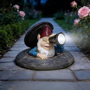Funny Solar Garden Gnome Statue Peeking from Manhole Cover with Telescope Lights, Waterproof Resin Outdoor Decor for Yard, Lawn & Patio, Gift for Women & Garden Lovers Funny Solar Garden Gnome Statue Peeking from Manhole Cover with Telescope Lights, Waterproof Resin Outdoor Decor for Yard, Lawn & Patio, Gift for Women & Garden Lovers
