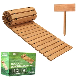 10FT Weather-Resistant Non-Slip Roll-Out Wooden Garden Pathway, Hardwood Walkway Pavers for Garden, Backyard, Beach & Party Paths 10FT Weather-Resistant Non-Slip Roll-Out Wooden Garden Pathway, Hardwood Walkway Pavers for Garden, Backyard, Beach & Party Paths