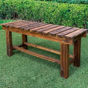35.5" Carbonized Weatherproof Backless Outdoor Garden Wood Bench 35.5" Carbonized Weatherproof Backless Outdoor Garden Wood Bench