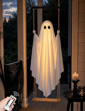 4.6FT Large Pre-Assembled Hanging Swing Ghost, Outdoor Halloween Decoration 4.6FT Large Pre-Assembled Hanging Swing Ghost, Outdoor Halloween Decoration