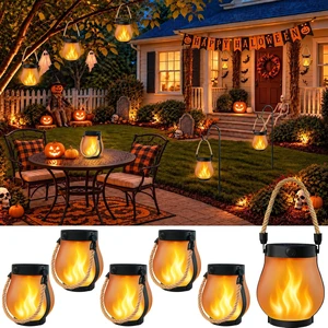 6 Pack Waterproof Flickering Flame Solar Lanterns, Halloween Lights 6 Pack Waterproof Flickering Flame Solar Lanterns, Halloween Lights