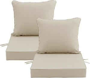 24x24 Inch Outdoor Chair Cushions Set of 2 with Removable Cover, Water-Repellent, Fade-Resistant, Non-Slip Bottom & Straps, Replacement for Deep Seat Sofa & Couch, Cream 24x24 Inch Outdoor Chair Cushions Set of 2 with Removable Cover, Water-Repellent, Fade-Resistant, Non-Slip Bottom & Straps, Replacement for Deep Seat Sofa & Couch, Cream