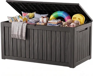 300 Gallon Waterproof Resin Outdoor Storage Deck Box with Support Rod 300 Gallon Waterproof Resin Outdoor Storage Deck Box with Support Rod