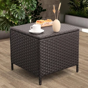 Brown PE Rattan Wicker Outdoor Storage Side Table, Square Patio End Table for Furniture Covers, Toys & Gardening Tools Brown PE Rattan Wicker Outdoor Storage Side Table, Square Patio End Table for Furniture Covers, Toys & Gardening Tools