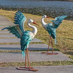 Blue Heron Crane Metal Garden Statue Blue Heron Crane Metal Garden Statue