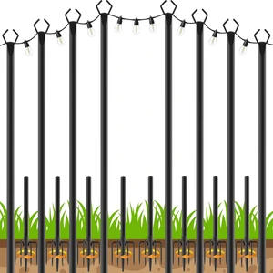 8 Pack 10 FT Metal String Light Poles with Fork, Outdoor Poles/Post/Stand for Outside 8 Pack 10 FT Metal String Light Poles with Fork, Outdoor Poles/Post/Stand for Outside