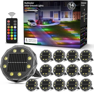 14 Pack Color Changing Solar Ground Lights with Remote, Pathway Lights 14 Pack Color Changing Solar Ground Lights with Remote, Pathway Lights