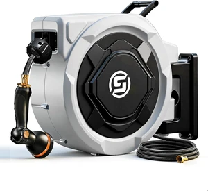 1/2" x 150ft Retractable Wall-Mounted Garden Hose Reel with 3/4'' Brass Fitting & 10-Pattern Nozzle, Auto Slow Retraction, Any-Length Lock, 180° Swivel for Lawn & Gardening 1/2" x 150ft Retractable Wall-Mounted Garden Hose Reel with 3/4'' Brass Fitting & 10-Pattern Nozzle, Auto Slow Retraction, Any-Length Lock, 180° Swivel for Lawn & Gardening