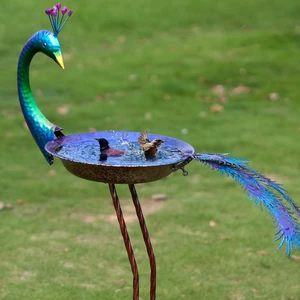 12.8" W*38.2" H Peacock Metal Bird Bath Bowl, Outdoor 12.8" W*38.2" H Peacock Metal Bird Bath Bowl, Outdoor