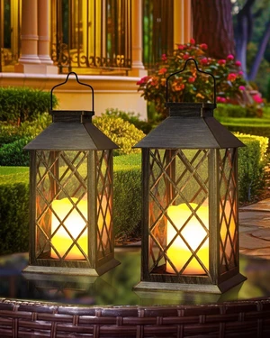 2 Pack 14" Waterproof Flickering LED Solar Lanterns, Bronze 2 Pack 14" Waterproof Flickering LED Solar Lanterns, Bronze