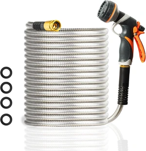 150FT Heavy Duty Lightweight 304 Metal Garden Hose with Brass Nozzle & Durable Fittings, No Kink & Tangle, Puncture Resistant, Easy to Use & Store for RV, Outdoor & Yard (150ft) 150FT Heavy Duty Lightweight 304 Metal Garden Hose with Brass Nozzle & Durable Fittings, No Kink & Tangle, Puncture Resistant, Easy to Use & Store for RV, Outdoor & Yard (150ft)