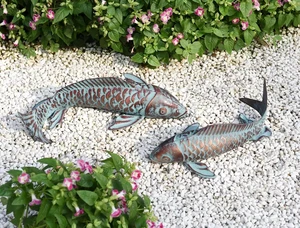 Antique Copper Koi Fish Garden Statues, Outdoor Yard Art Sculptures Antique Copper Koi Fish Garden Statues, Outdoor Yard Art Sculptures