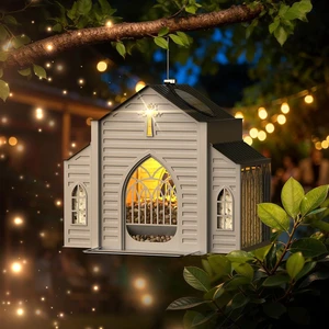 Church-Shaped Metal Bird Feeder with Solar Light, 5 LB Large Capacity & Suet Design, Weatherproof Hanging for Garden, Yard & Deck, Unique Gift for Christmas & Mother's Day Church-Shaped Metal Bird Feeder with Solar Light, 5 LB Large Capacity & Suet Design, Weatherproof Hanging for Garden, Yard & Deck, Unique Gift for Christmas & Mother's Day
