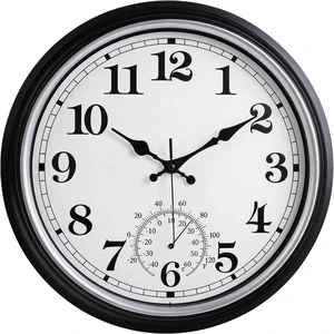 16 Inch Large Retro Waterproof Outdoor Clock, Non-Ticking, Black 16 Inch Large Retro Waterproof Outdoor Clock, Non-Ticking, Black