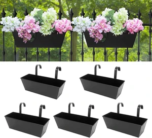16-Inch Metal Hanging Railing Planter Boxes Flower Pot Planters, 5 Pcs 16-Inch Metal Hanging Railing Planter Boxes Flower Pot Planters, 5 Pcs