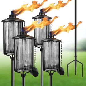 55-Inch Black Glass Flame Light Torches for Outside 16 oz Citronella Garden Torches with 3-Prong Grounded Stake, 4 Pack, for Yard Patio Deck Landscape 55-Inch Black Glass Flame Light Torches for Outside 16 oz Citronella Garden Torches with 3-Prong Grounded Stake, 4 Pack, for Yard Patio Deck Landscape