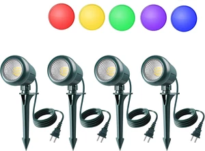 5000K LED Landscape Spotlights, 120V Plug-In Christmas & Halloween Outdoor Light with 5 Color Lenses (Red Green Blue Purple Yellow), IP67 Waterproof, 4 Pack 5000K LED Landscape Spotlights, 120V Plug-In Christmas & Halloween Outdoor Light with 5 Color Lenses (Red Green Blue Purple Yellow), IP67 Waterproof, 4 Pack