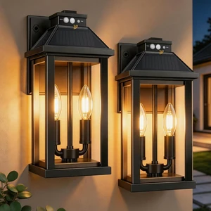 Solar Wall Lantern Lights with 3 Modes & Motion Sensor, Dusk to Dawn Waterproof Outdoor Porch Light Fixture for Garage, Shed, Yard, Garden, Front Door, 2 Pack Solar Wall Lantern Lights with 3 Modes & Motion Sensor, Dusk to Dawn Waterproof Outdoor Porch Light Fixture for Garage, Shed, Yard, Garden, Front Door, 2 Pack