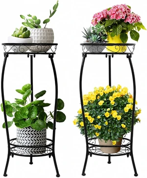 2-Tier Heavy-Duty Metal Plant Stand, 27" Tall, Rustproof Iron Potted Flower Holder for Indoor & Outdoor Corner Garden, 2 Pack 2-Tier Heavy-Duty Metal Plant Stand, 27" Tall, Rustproof Iron Potted Flower Holder for Indoor & Outdoor Corner Garden, 2 Pack
