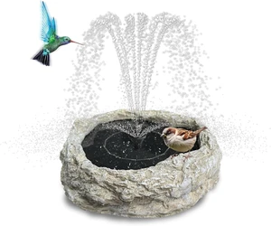 Resin Granite Rock Solar Bird Bath Fountain with 5 Nozzles Solar Panel Water Pump for Birdbath, Pond & Fish Tank Resin Granite Rock Solar Bird Bath Fountain with 5 Nozzles Solar Panel Water Pump for Birdbath, Pond & Fish Tank