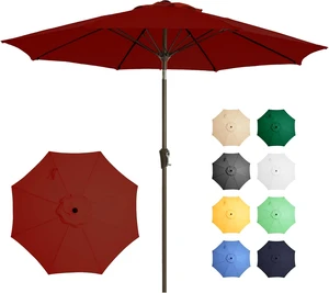 9 FT Fiberglass Outdoor Table Umbrella for Poolside, Red 9 FT Fiberglass Outdoor Table Umbrella for Poolside, Red