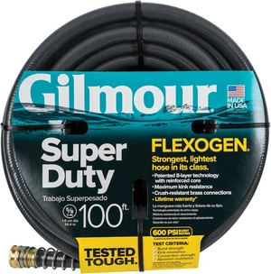 Flexogen Heavy-Duty Garden Hose, 5/8 in x 100 ft, 8-Layer Kink-Resistant Design with Leak-Proof Brass Couplings, 500 PSI, Made in USA Flexogen Heavy-Duty Garden Hose, 5/8 in x 100 ft, 8-Layer Kink-Resistant Design with Leak-Proof Brass Couplings, 500 PSI, Made in USA