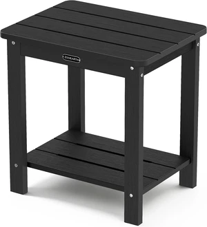 Black Adirondack Square Outdoor Side Table with 2-Tier Storage Black Adirondack Square Outdoor Side Table with 2-Tier Storage