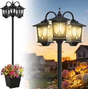 74" 3-Head Solar Lamp Post Light with Planter 74" 3-Head Solar Lamp Post Light with Planter