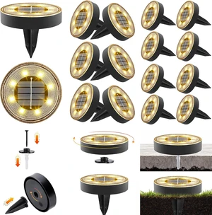 Warm White Solar Ground Lights, 2.9 Inch, Outdoor, 16 Pack Warm White Solar Ground Lights, 2.9 Inch, Outdoor, 16 Pack