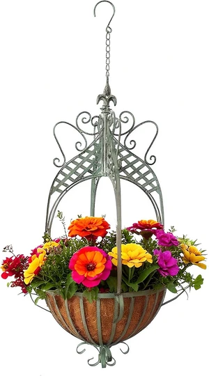 12.6-Inch Rustic Metal Hanging Planter Basket for Indoor & Outdoor Plants, Farmhouse, Porch, Deck & Garden, Green 12.6-Inch Rustic Metal Hanging Planter Basket for Indoor & Outdoor Plants, Farmhouse, Porch, Deck & Garden, Green